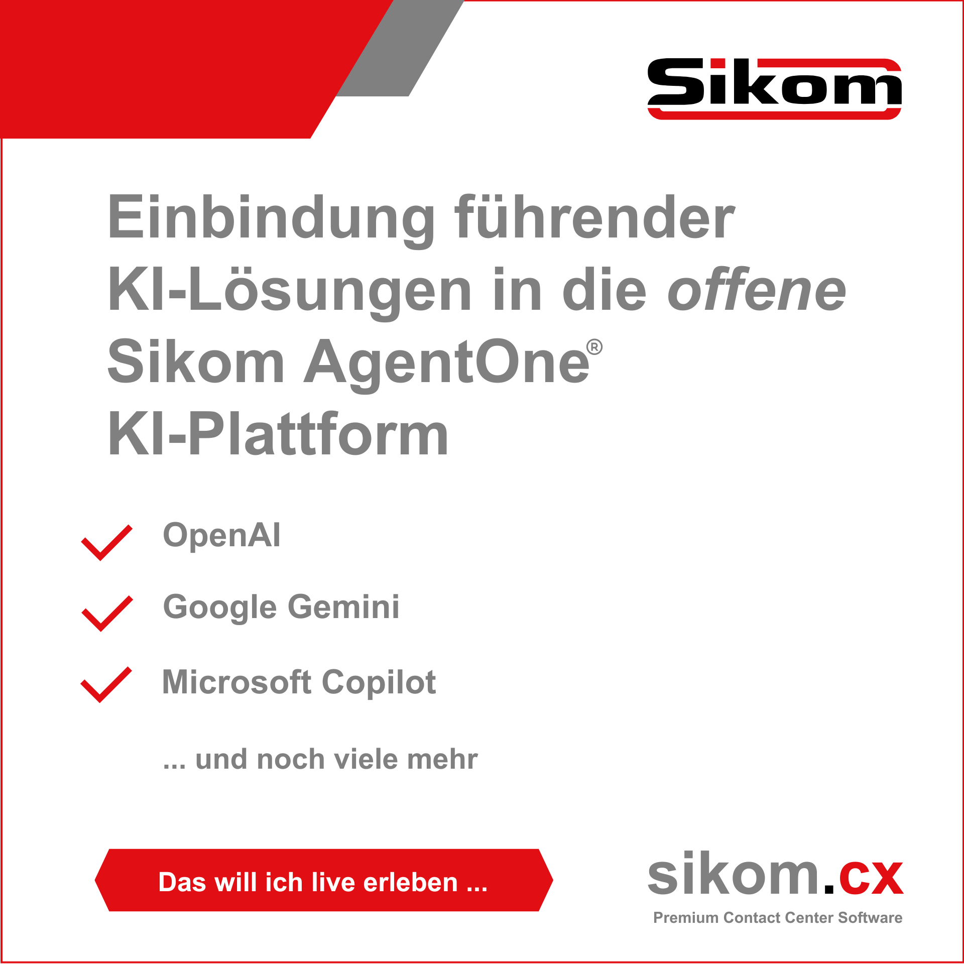 Einbindung führender KI-Lösungen in die Sikom AgentOne® KI-Plattform
