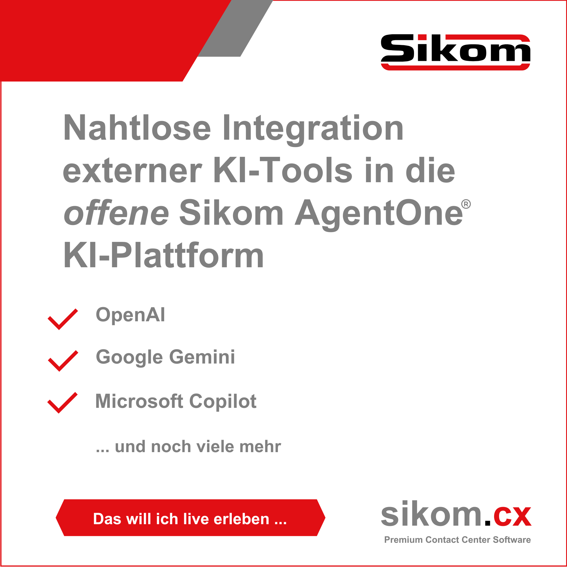 Einbindung führender KI-Lösungen in die Sikom AgentOne® KI-Plattform